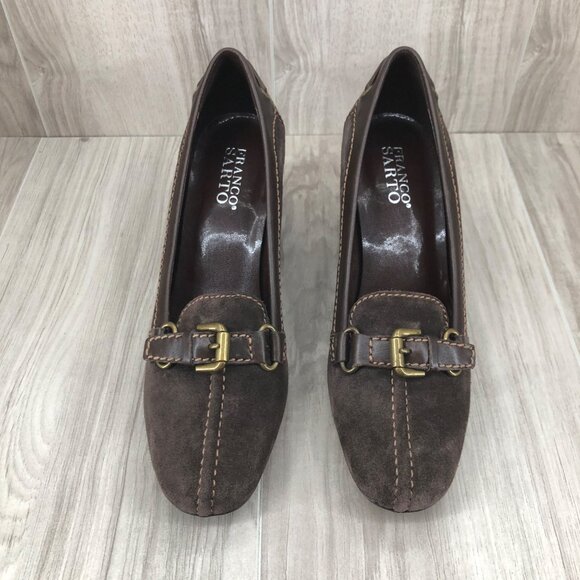 Franco Sarto Heeled Loafers Womens 8.5M Brown Suede Slip On Shoes - Picture 7 of 11